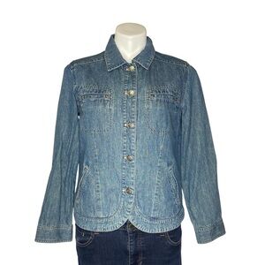 J JILL Denim Jean Jacket Out of the Blue Round Hem Western Lining Size XS